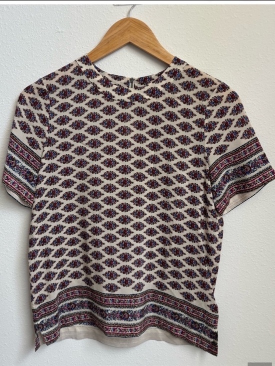 Madewell Tops - Madewell 1937 100% Silk Floral Print Boxy Blouse Top XS Boho Short Sleeve Ivory